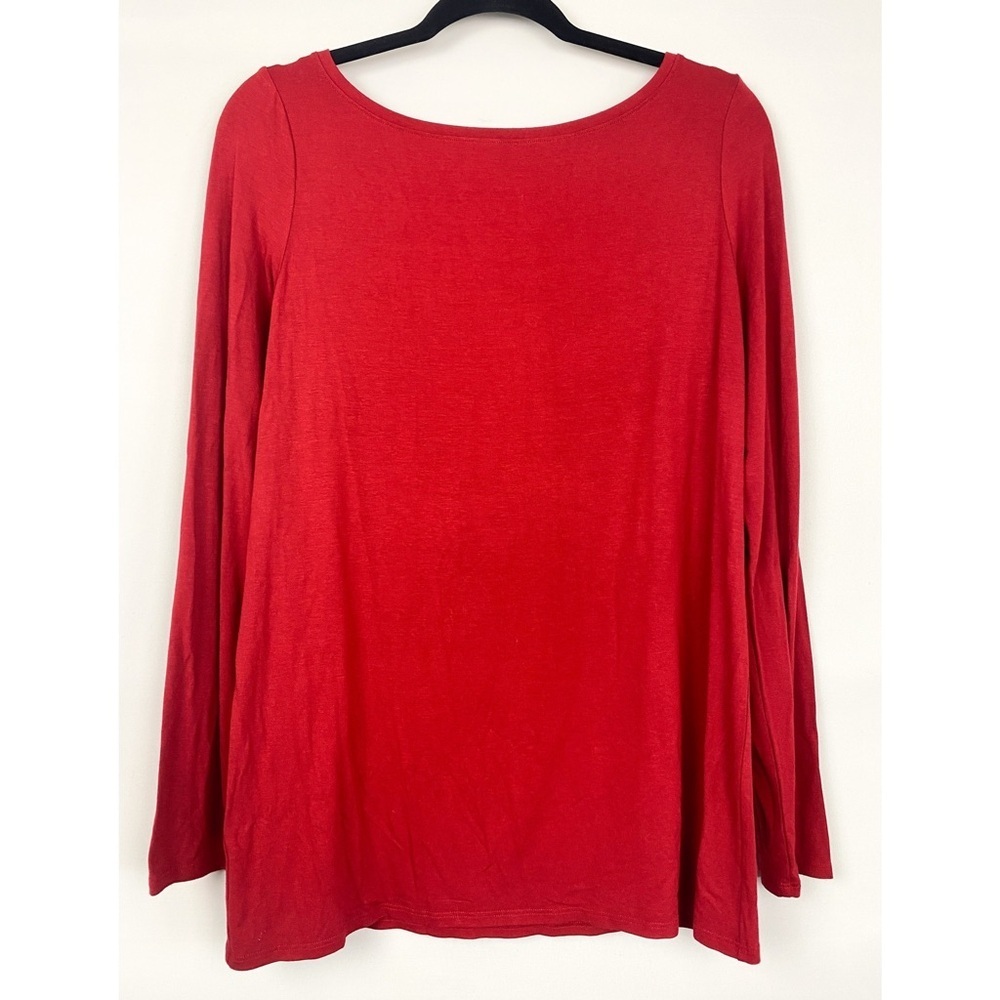 Eileen Fisher Womens Viscose Long Sleeve Top M Red Holiday Stretch‎ Minimalist